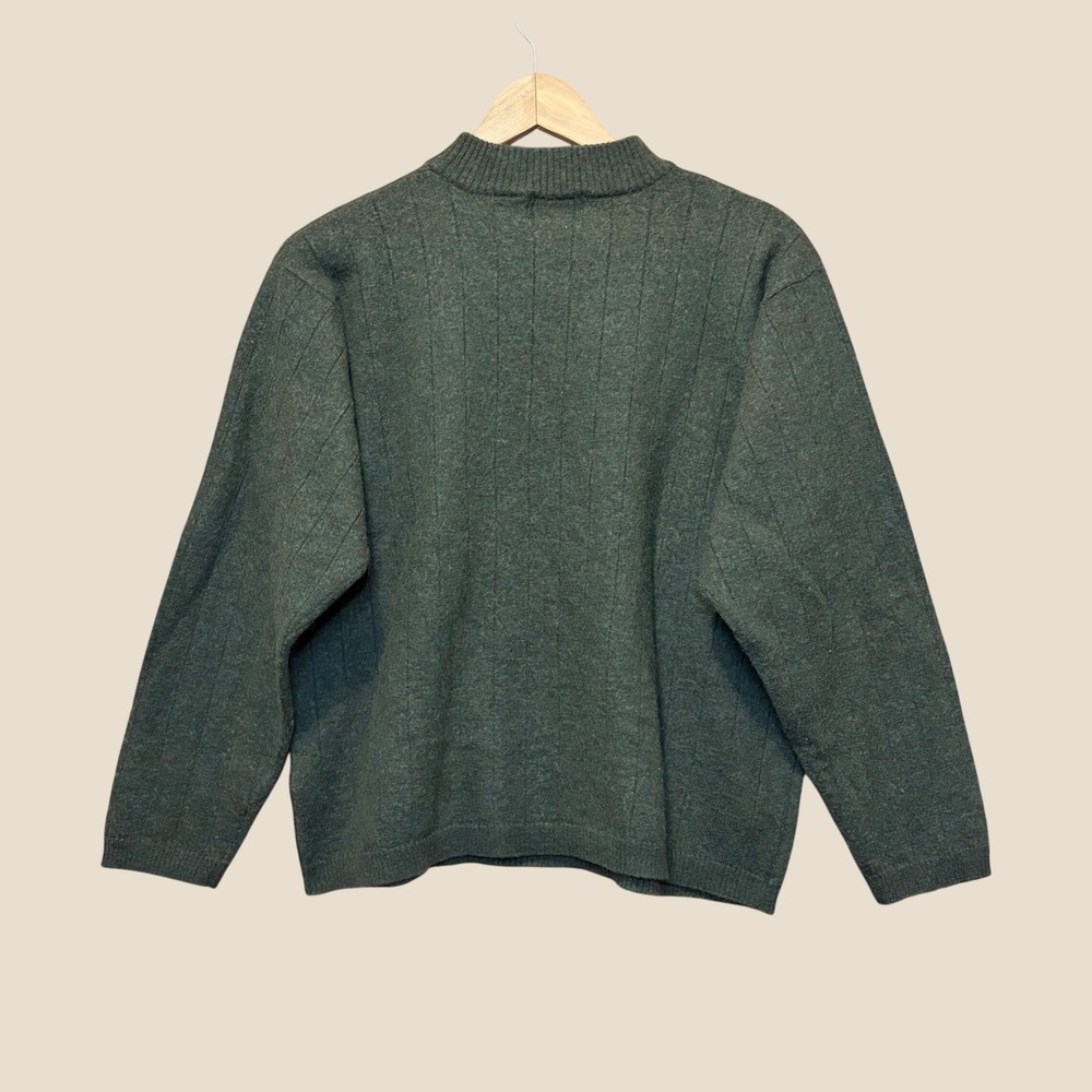 Trader Bay Sweater Mens Large Green Ribbed Mock Neck Vintage Grandpa Core Cozy